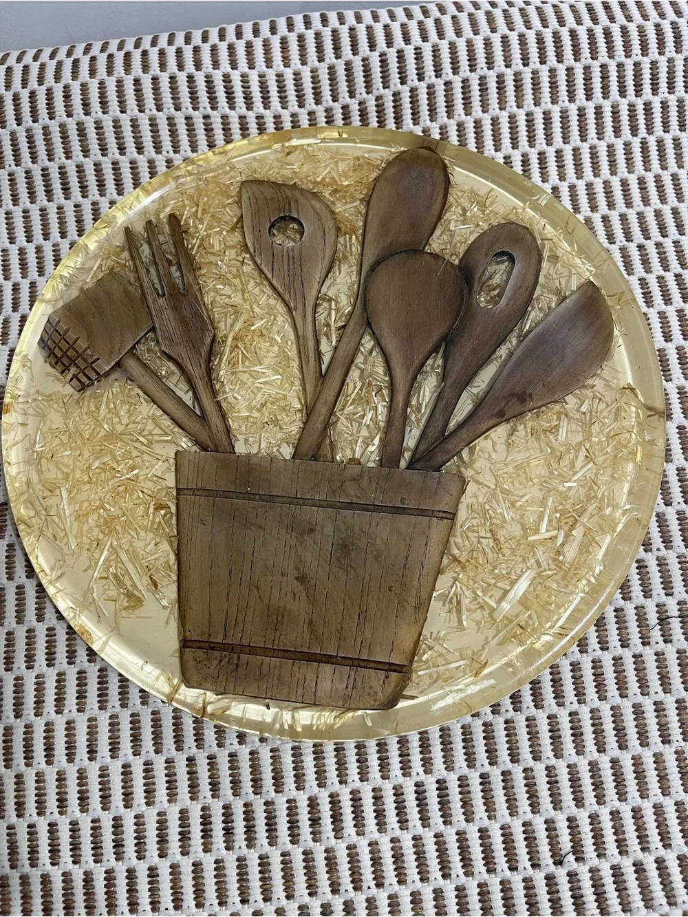Vintage -Y2K Wooden Kitchen Utensil Lazy Susan   - Brown